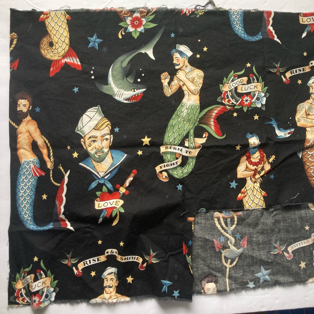 Alexander Henry Fabric Remnant Black Mermen Mermaid Rise & Shine Sexy Sailer Men